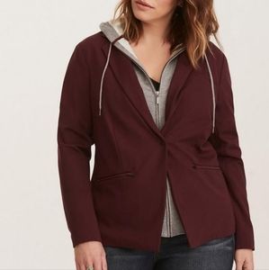 Torrid Knit Hooded Ponte Blazer - Maroon